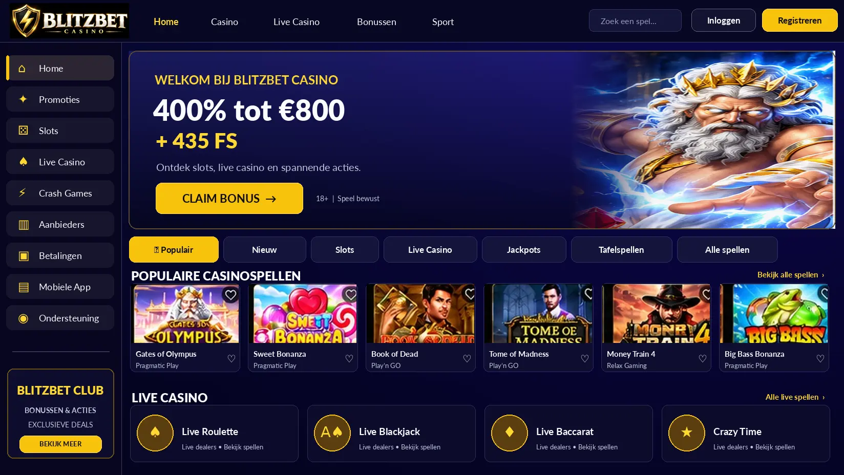 Blitzbet Online Casino: Games, Providers en Opnames image 1